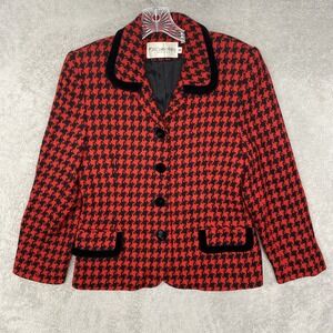 Vintage JH Collectibles Womens Blazer 6 Petite Red Wool union made USA Houndstoo